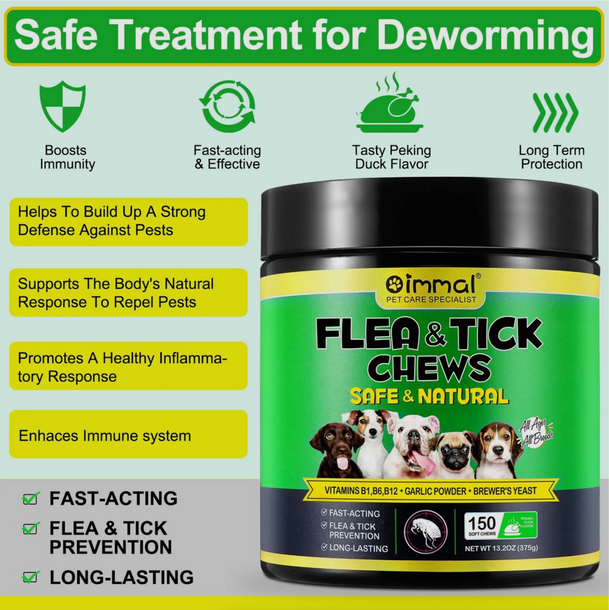 Oimmal Flea and Tick Dog Chews (150) - Peking Duck Flavour