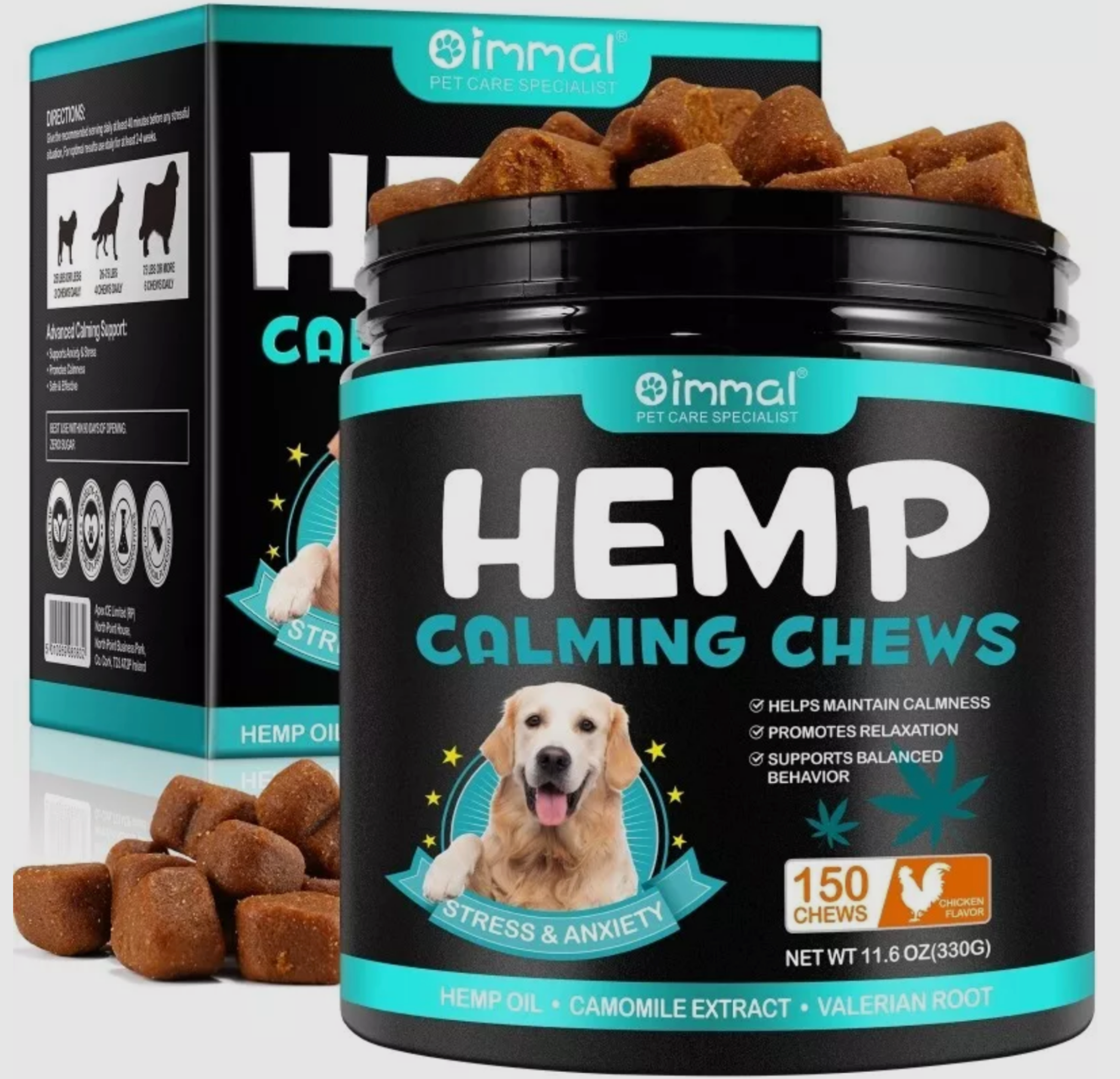 Oimmal Hemp calming dog chews (150) - Chicken Flavour