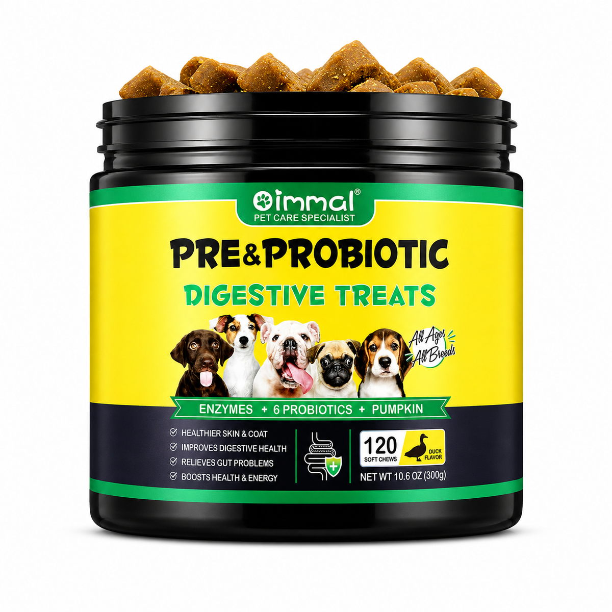 Oimmal Pre & Probiotic digestive dog treats (120) - Duck Flavour