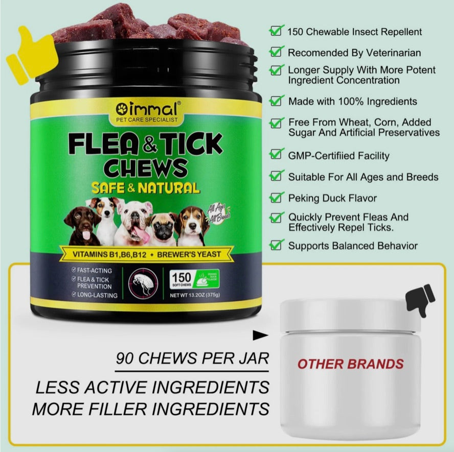 Oimmal Flea and Tick Dog Chews (150) - Peking Duck Flavour