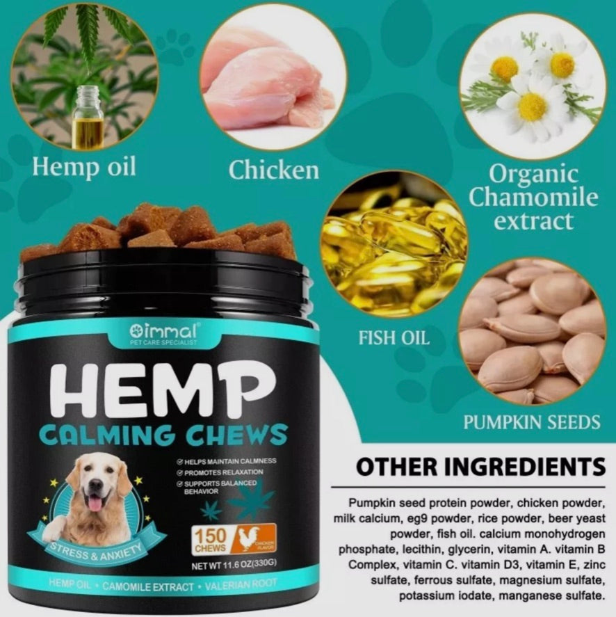 Oimmal Hemp calming dog chews (150) - Chicken Flavour