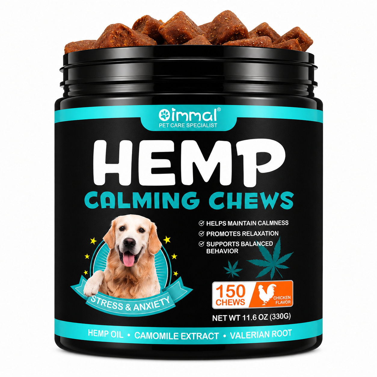 Oimmal Hemp calming dog chews (150) - Chicken Flavour