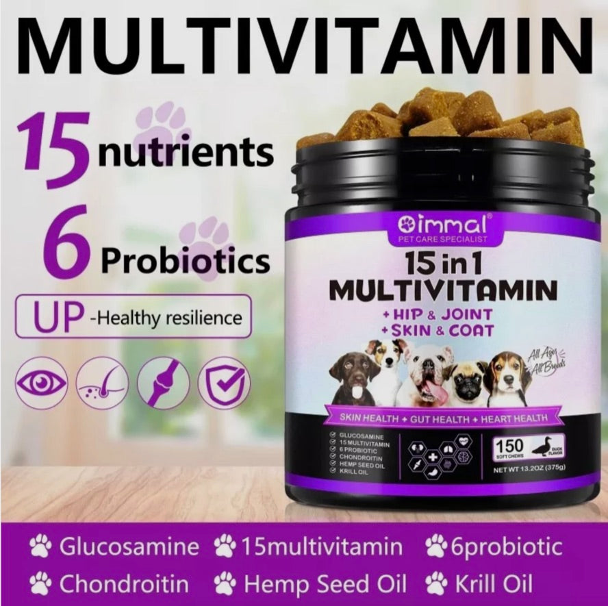 Oimmal Multivitamin 15 in 1 Dog Chews (150) - Duck Flavour