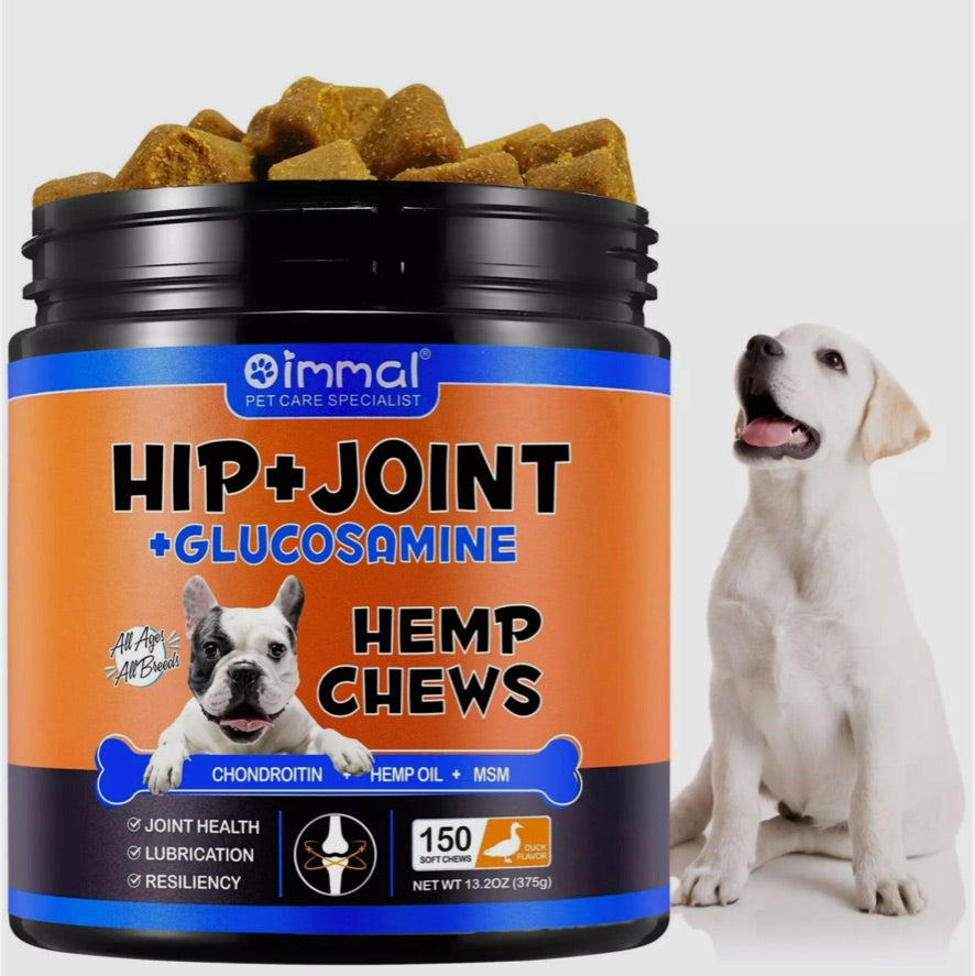 Oimmal Hip and Joint Glucosamine Hemp Dog Chews  (150) - Duck Flavour