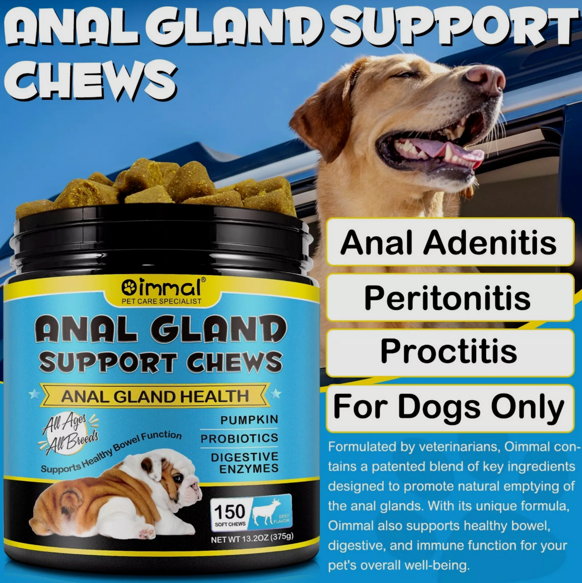Oimmal Anal Gland Dog Chews (150) - Beef Flavour