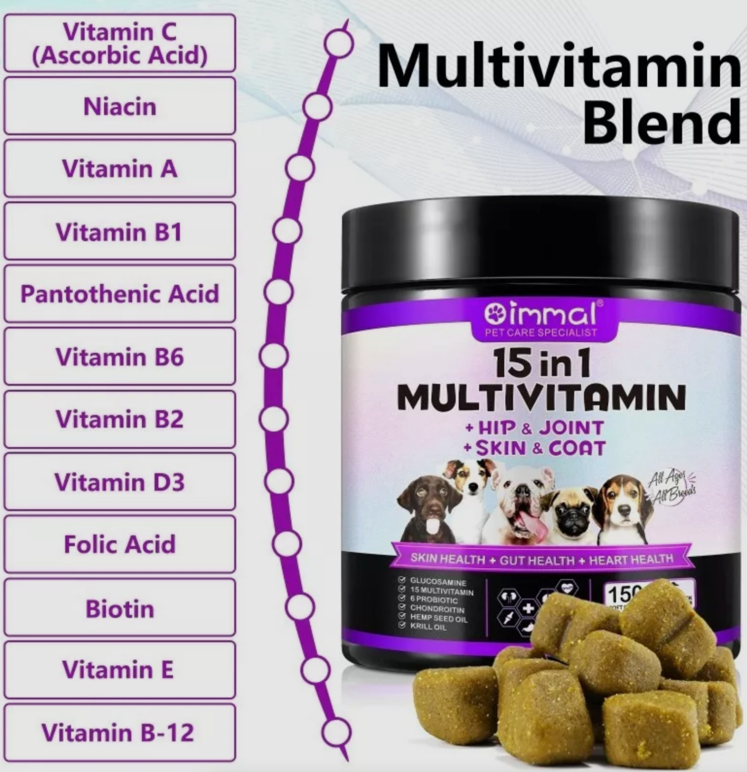 Oimmal Multivitamin 15 in 1 Dog Chews (150) - Duck Flavour