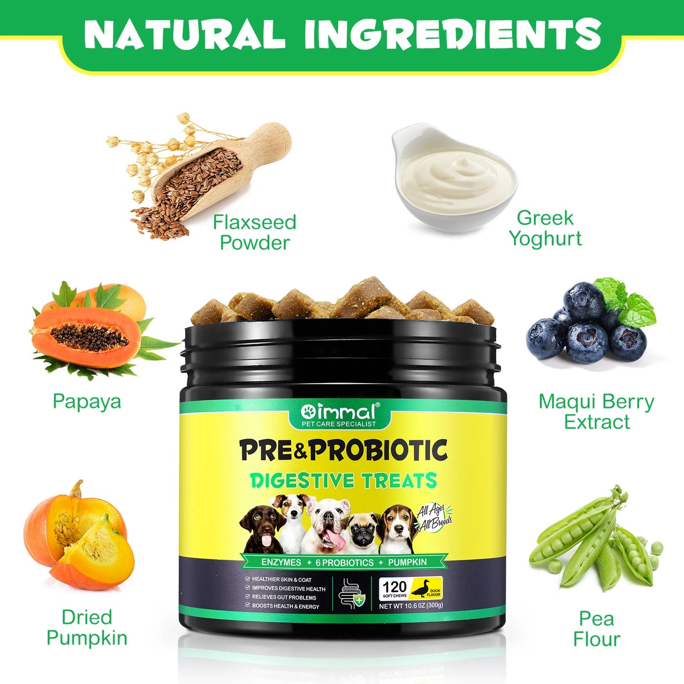 Oimmal Pre & Probiotic digestive dog treats (120) - Duck Flavour