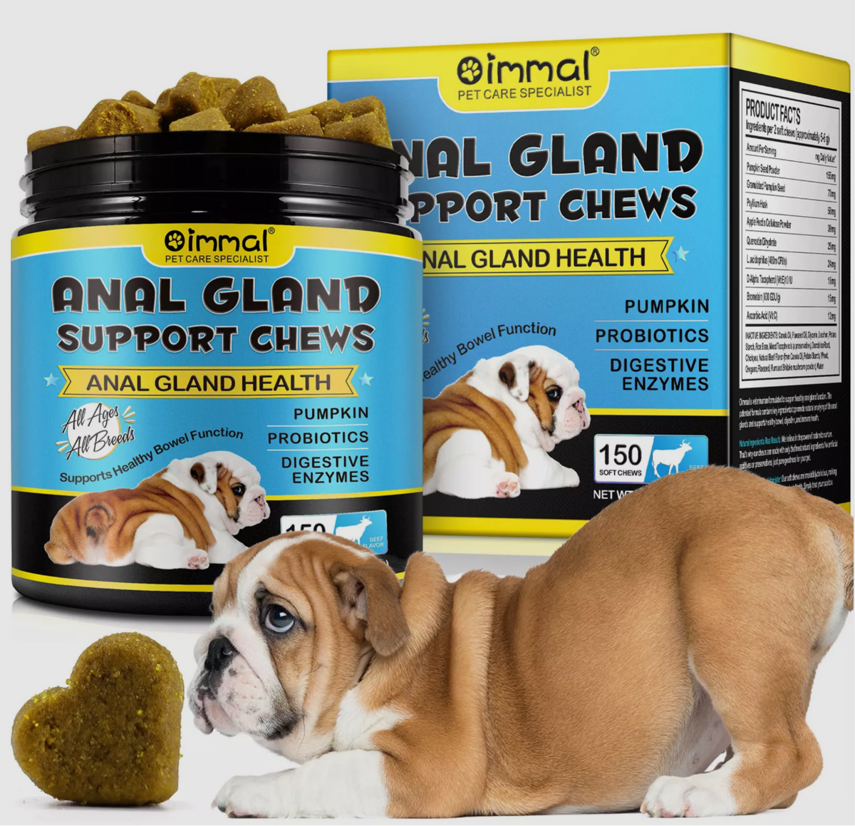 Oimmal Anal Gland Dog Chews (150) - Beef Flavour