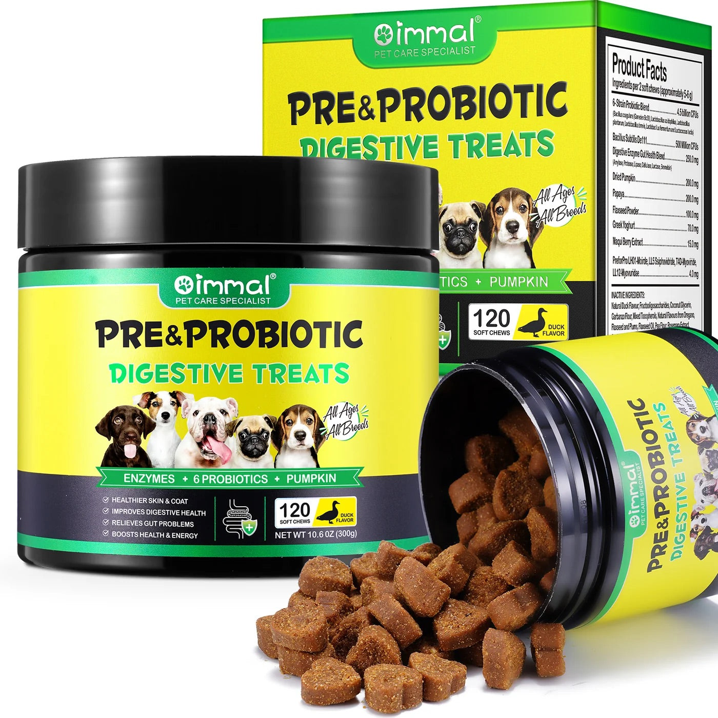 Oimmal Pre & Probiotic digestive dog treats (120) - Duck Flavour
